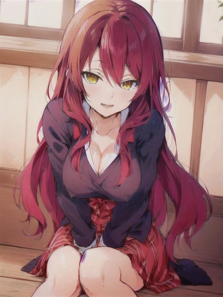 shokugeki no souma, Rindou Kobayashi ,high resolution, red hair,long hair, solo, 1woman, detailed background, detailed eyes, ((yellow eyes)),