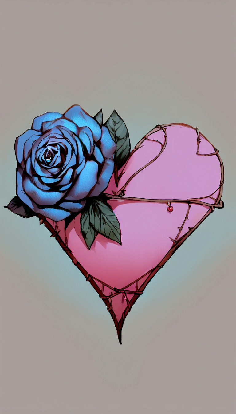 drawing of a heart with a rose next to it, rendering a blue rose, blue rose, Unrequited love