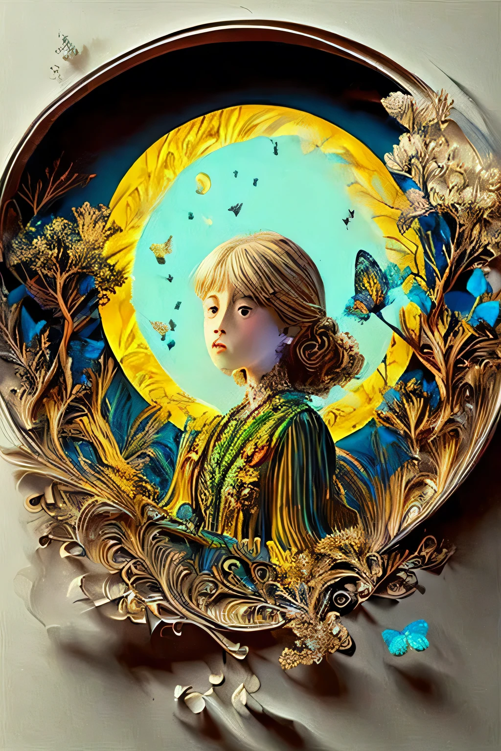 ((((masterpiece))), best quality, illustrations, beautiful details glow,
paper_cut, girl face details clear to the camera, tree, moon, butterfly,