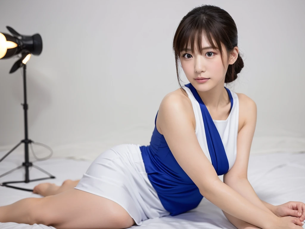 A live-action photo of an extremely beautiful Japanese high school girl race queen who highlights her large breasts and beautiful legs.、In a photo studio, she wears a tight Chinese dress and takes promotional photos for paid dating.、She is an eternal idol who combines a clean look with modern charm.。 She creates such beauty。 She feels her own warmth。 She creates a warm atmosphere。 We create beauty。 That's what I want to say。 In her full body photo、The figure features porcelain-like skin and golden hair that radiates a soft glow.。 This is probably、It captured the essence of her timeless charm.、This is the best shot ever.。 Each straight line and curve is carefully expressed.、Breathtakingly beautiful with impeccable detail。 This piece perfectly captures her timeless beauty.。 Divine Proportions、Sharp focus、Full-body photo taken by Kishin Shinoyama、high quality、High resolution、Detailed Background