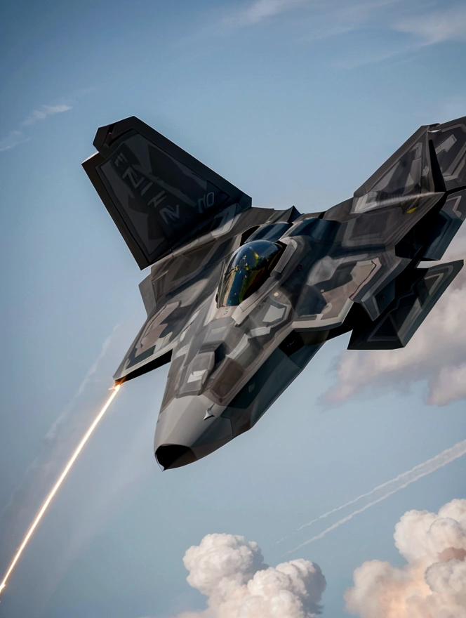 F-22 Raptor in the sky,war background,Chased by a rocket.,4K images