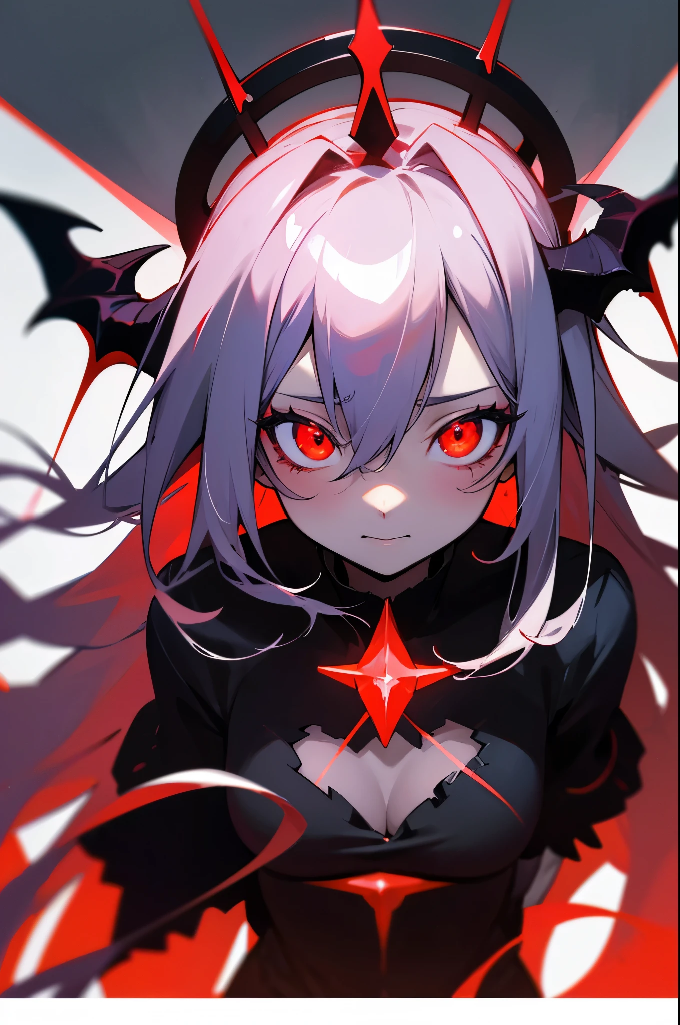 Anime girl looking into the darkness with horns and a crown on her head, Gapmoe Yandere Grimdark, with glowing red eyes, demon anime girl, Gothic Maiden anime girl, with glowing red eyes, Portrait Gapmoe Yandere Grimdark, anime monster girl, best anime wallpaper 4k konachan, Melted, vampire girl, Arte Zerochan, The Vampire,(((Macro lens))),4k, Ultra quality,
