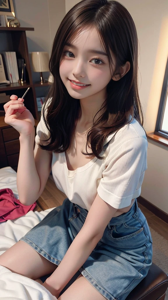Realistic,fine quality detailed picture,Best quality,high-resolution,1 beautiful girl,feminine,beautiful teeth,at my room