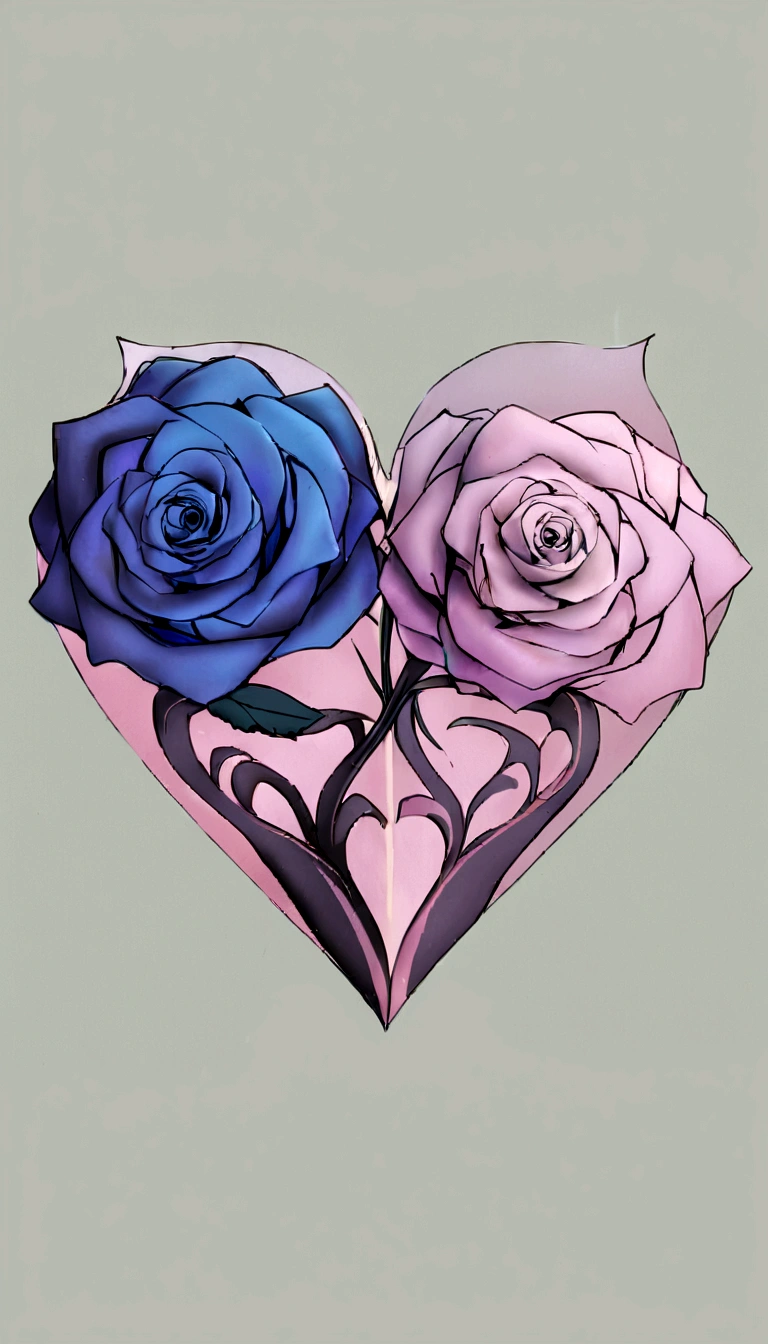 drawing of a heart with a rose next to it, rendering Scarlet heart, rendering a blue rose Escuro, blue rose, Unrequited love
