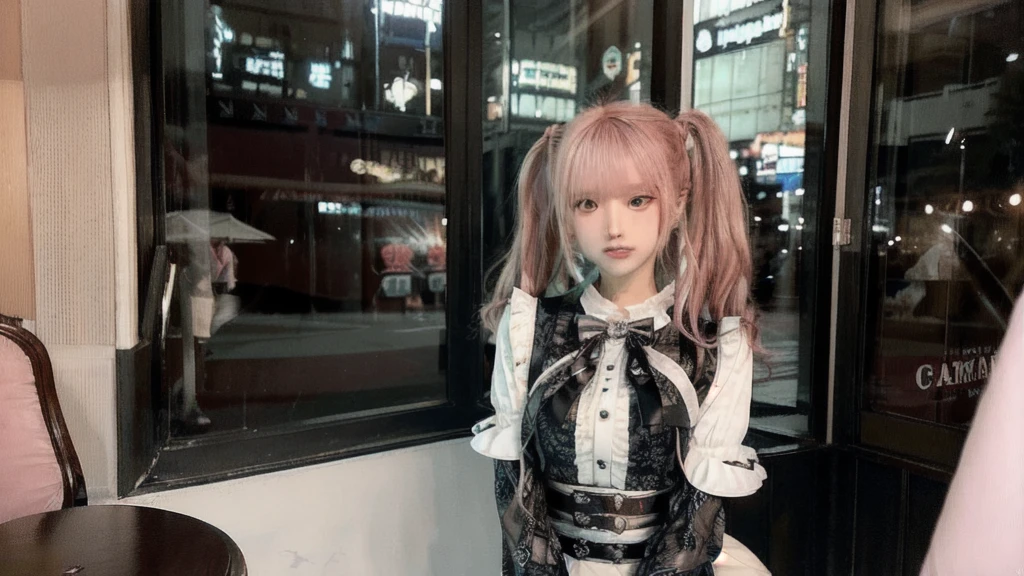 (NSFW),(realistic:1.3), in detail, quality, rembrandt lighting, (table top:1.2), (realistic:1.2), (최고의 quality), (detailed skin:1.3), (intricate details), dramatic, ray tracing, Break one woman., japanese girl, smiling,(pink hair 1.4), twintail hair, Twin Loop Hair, split bangs, ihighlight 21 years old, medium chest, earring, jirai fashion, short dress, wrinkle, race, Bow ribbon, break (seoul 길거리에서, seoul, sunny day), break