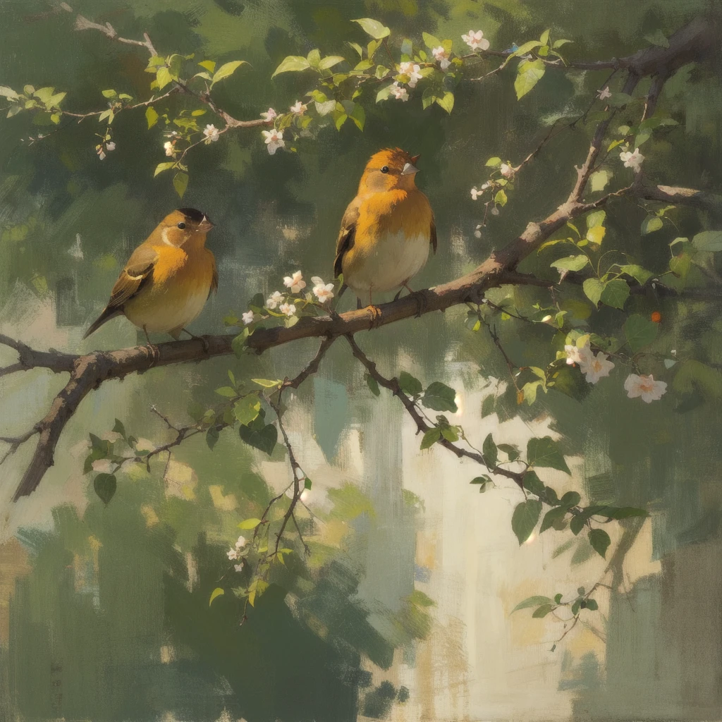 realistic, (best quality, masterpiece:1.3),Finch, branch,still_life, nature light

