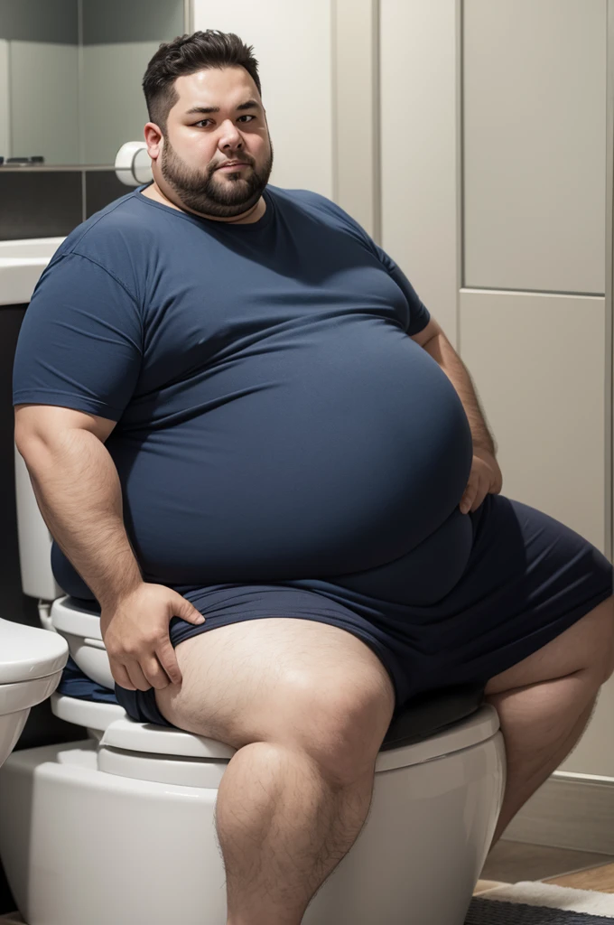 Fat man sitting on the toilet