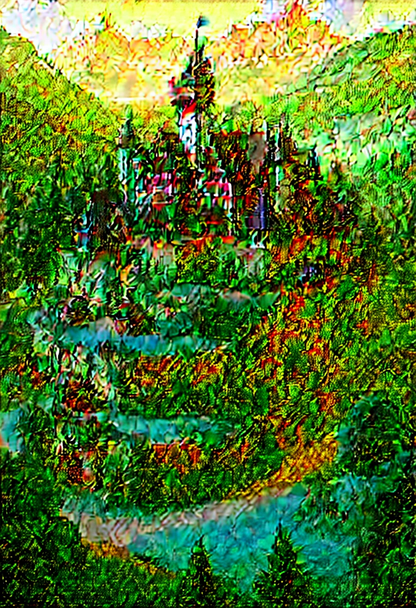 A large RPG kingdom inspired by Switzerland and Germany , fancy, houses, storefronts, with forest, a large castle in the center, makes, surrounded by prairies, forest and mountains.