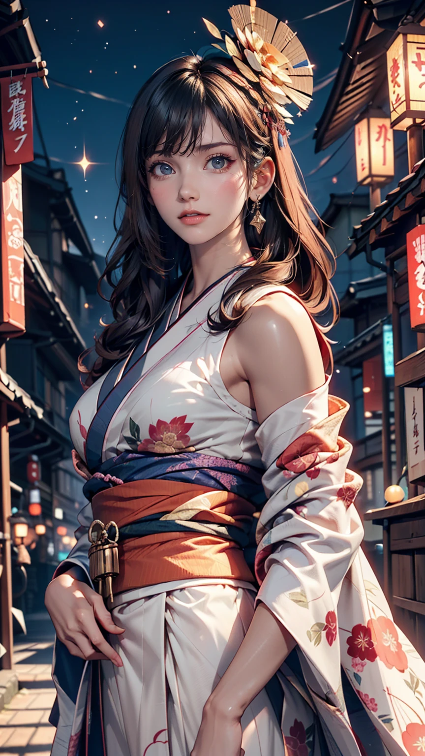 Looking at the camera,(((Highest quality, 8K, masterpiece))), Sharp focus, (Beautiful woman with perfect figure), thin, (Hairstyle: superior)), ((kimono: Cane)), street: 1.2 Very detailedな顔と肌の質感 詳細な目 double eyelid ランダムな姿勢, (smile),ssuperiorer cute Japan person,ssuperiorer beauty Japanese girl, Realistic Face, double eyelid,smile,Summer festival , At sunset , Beautiful Teeth , Fireworks Background、24-year-old female、Sexy proportions、Sexy、Narrow waist、Headpiece((hair ornament))、Cinematic light effects、Sparkle Effect((cinematic lighting, sparkle, 8K))、Anatomically correct((anatomically correct))、Ultra high definition((uhd))、Textured skin((textured skin))、Very detailed((super detail))、High detail((high details))