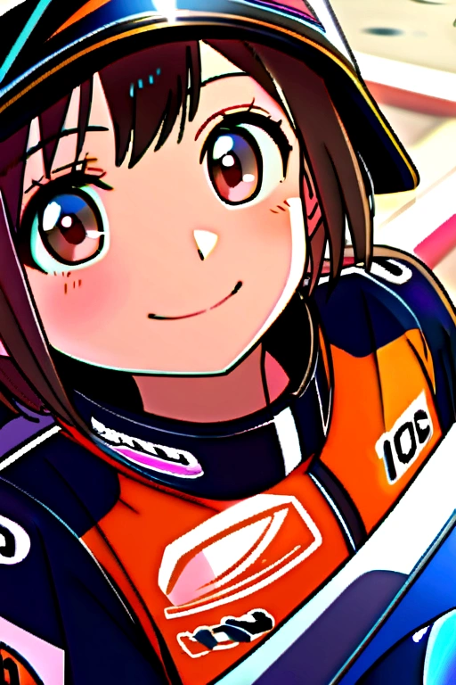  8K, Very cute Japanese 12 year old , Shortcuts, Motorcycle Racing Suit, smile