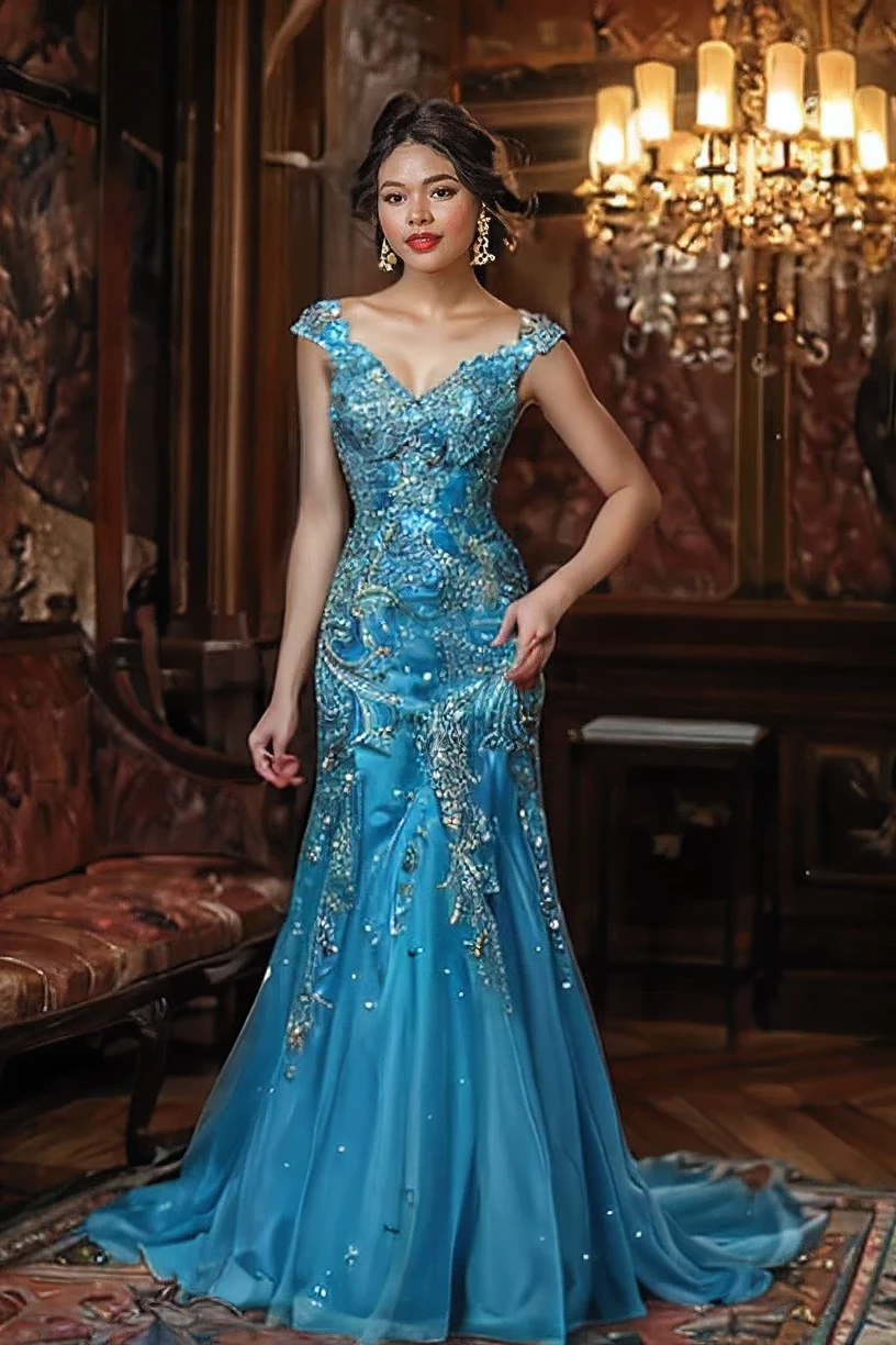 Realistic amateur photo posted to facebook , Beautiful Female , Evening Dress