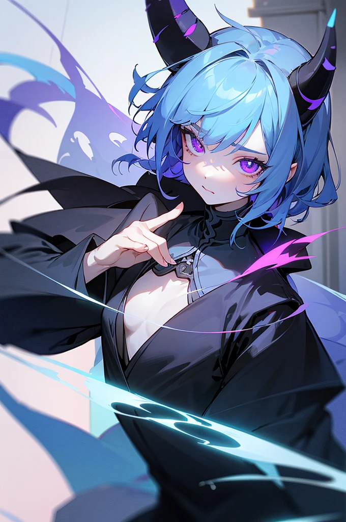 1 girl ,(big Stigmata), non binary, androgynous, School courtyard, (floating hair), ((in courtyard fountain)), character focus, ((black light)),((dark lighting)), cinematic lighting ,(darkness), (concept art), ((innocent face)), blue short straight hair, light blue hair color, dragonoid girl, short, short blue hairy, glowing bluish-purple horns, bluey-purple eye color, (glowing eyes), high resolution,(incredibly absurdres) ,extremely detailed CG unity 8k wallpaper, ((masterpiece)), ((top-quality)), (beautiful illustration), ((an extremely delicate and beautiful)), (masterpiece, Best quality, ultra high resolution), 1 girl, pale skin, Black Crown, purple eyes, Luminous_eyes, neon blue eyes, ultra detailed eyes, Beautiful and detailed face, detailed eyes, (Centered, torso), (wide shot:0.9), facing the viewer, Eye level, flat chested, flat chest, cup size AAA, Wearing black cargo shorts, sharp horns, blue horns on top of head
