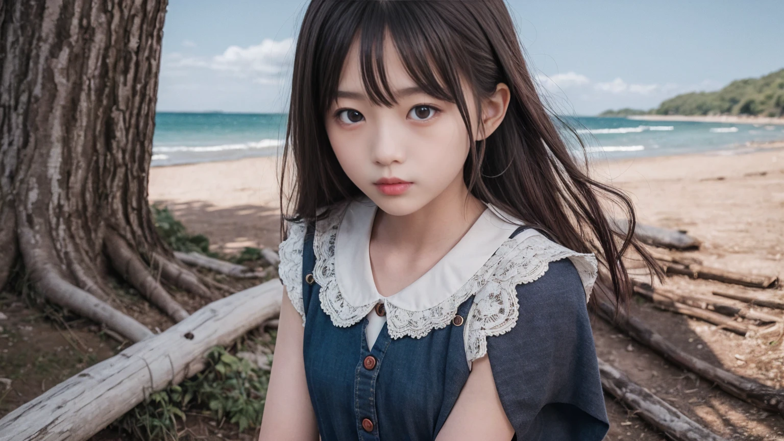 , Highest quality, 8K, I'm , Teen, RAW Ph, Absurd, Award-winning portraits, (smile, smile), alone, Idol's face, Viola Lace, Gardenia, Delicate girl, Upper Body,Full Body Shot, Digital single-lens reflex camera, Looking at the audience, Frank, Sophisticated, Zola々right, Thin arms,Small Mouth,Cute face, Beautiful and slim legs、Professional Lighting, Film Grain, chromatic aberration, (Eye and facial details:1.0), (Bokeh:1.1), Japanese Kimono、Shrine maiden costume、high school girl、shrine、river、torii、