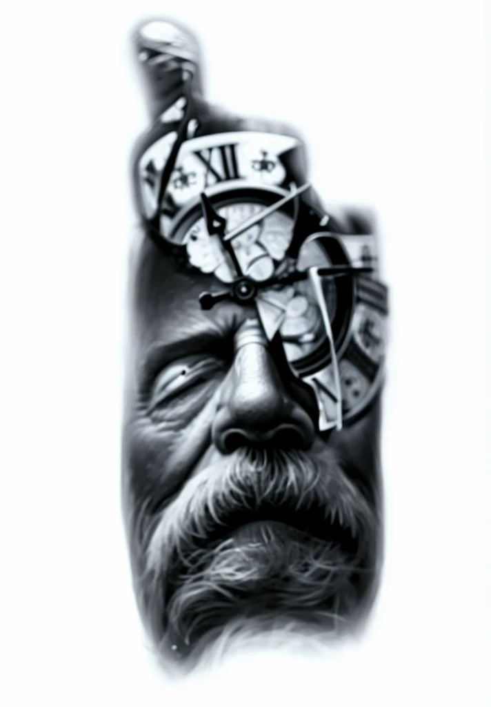 Face of an old man, de olhos fechados, with a broken watch over one eye, 8K, High definition, 真实感