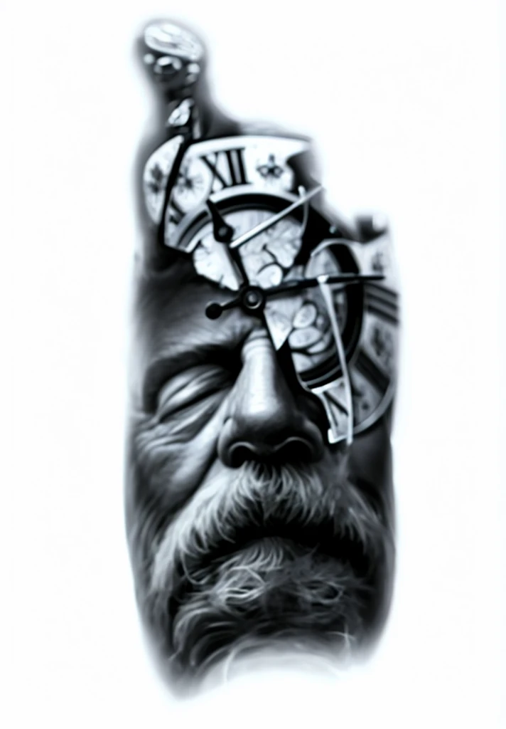 Face of an old man, de olhos fechados, with a broken watch over one eye, 8K, High definition, 真实感