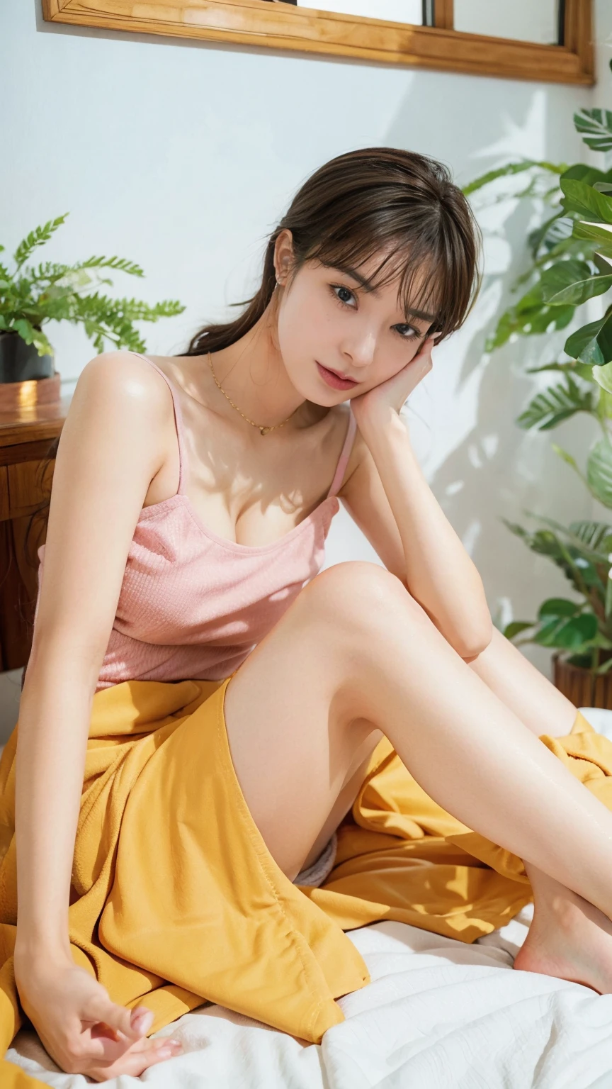 masterpiece、Highest quality、Realistic、(超Realistic), (Awareness-raising), (High resolution), (8k), (Very detailed), (The best Awareness-raisingns), (Beautiful and fine details), (Highest quality),( Laughter)、 (Ultra-detailed), (masterpiece), (wallpaper), (Detailed face) 、lightly open-mouthed、Sticking out tongue、Laughter,(Underarm),( Laughter),Plump,solo,Luxury Bedroom、(Wearing a silk open-neck shirt), Sweaty, Japanese, (Camel Toe)、(Big huge breasts)、Big Tits、Simple living room, Well-maintained white teeth、Ultimate beauty、Sweaty、Cleavage、belly button、Underarm、Beautiful female hands、Brown eyebrows、Captivating look、Beautiful waist、Sexy panties、Angel Lip、Mecozi、Teenage Girls、Underarm、Hair length、Butt、Perfect Fingers、Abdominal muscles、So ridiculous、lightly open-mouthed、Professional Lighting、Vacant rooms、Anatomically correct、