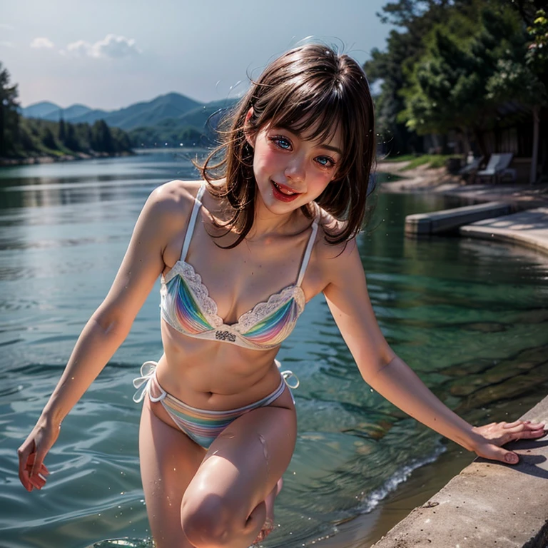 (8K TopQuality masterpiece: 1.2)(Realistic ProfessionalPhoto:1.37), VolumetricLighting. Tiny Girls, (((girl jumping into the water)))、Falling、splash water、shout、Luminous water surface、White and Bright colors, back lighting, Radiant PearlSkin with Transparency, sparkling highlights, Detailed KAWAII face with cute lips, long eyelashes, Delicate lace clothes, Detailed open crotch, MotionBlur (Joyful Expressions LifeLike Rendering) {BabyFace|ThighGap|Dazzling RainbowColor Horizon}, {HiddenHands|Corrected BabyLikeHand} (Exposed:-0.6)