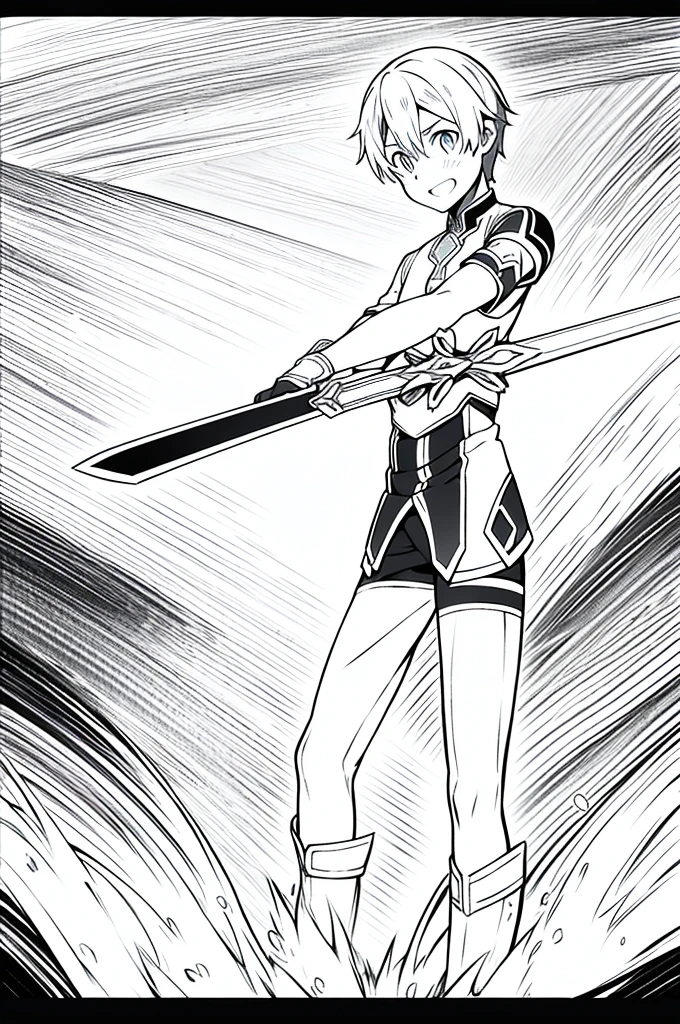 eugeo sword art online, looking at viewer, boy, masterpiece, laughing, high quality, 4k, starfall, black and white
