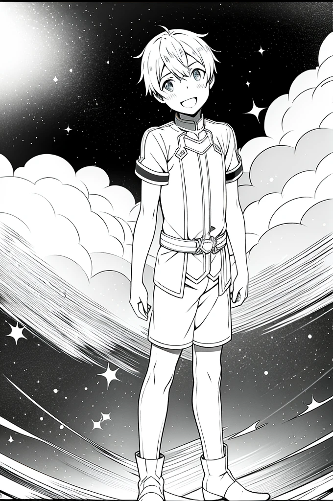 eugeo sword art online, looking at viewer, boy, masterpiece, laughing, high quality, 4k, starfall, black and white