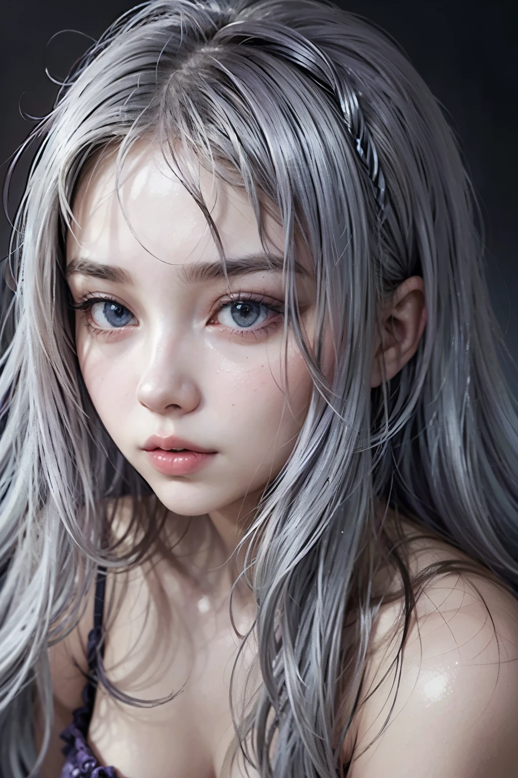 work of art, best qualityer, 1 girl, elaina_(It could_phi_Gossip), silver hair, purples eyes, long hair, ha