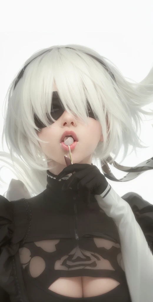 Create a white haired girl, eating a lollipop