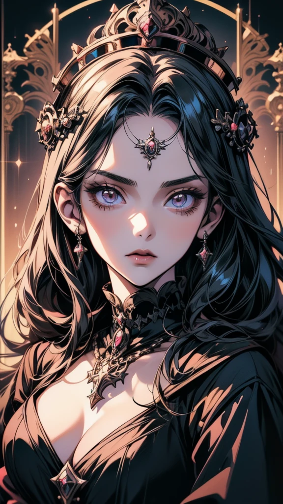 Close-up of a woman with a crown on her head, Gothic Maiden Anime Girl, Gwaiz, Detailed Anime Character Art, 1 7  anime goth girl, Detailed anime artwork, Detailed anime art, Beautiful anime portraits, clean Detailed anime art, Stunning Anime Face Portraits, Detailed digital anime art, Detailed portrait of an anime girl, Artbook artwork