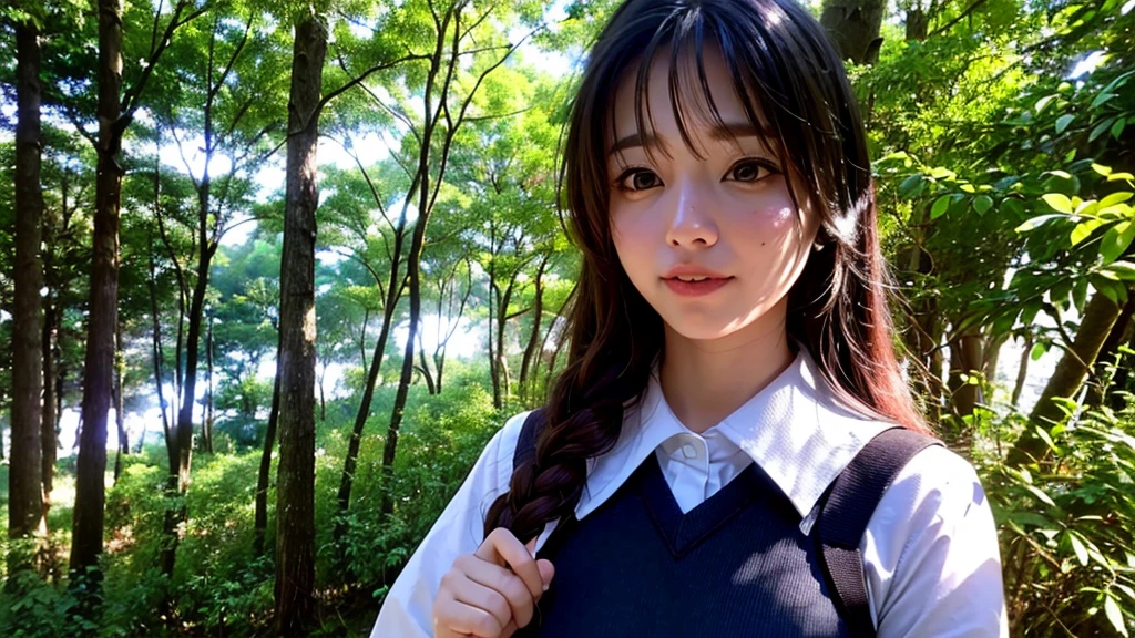 (1girl), Gorgeous and fantastic portrait in fantasy forest, Printing possible, 8K, (smoother lighting:1.05), (increase cinematic lighting quality:0.9), (detailed forest: 1.4), (bloom:1.1), looking down to viewer, deep eyes, glare eyes, (women play Drums), ((cinematic light)), (happy face), realistic fire background of totally destroyed forest