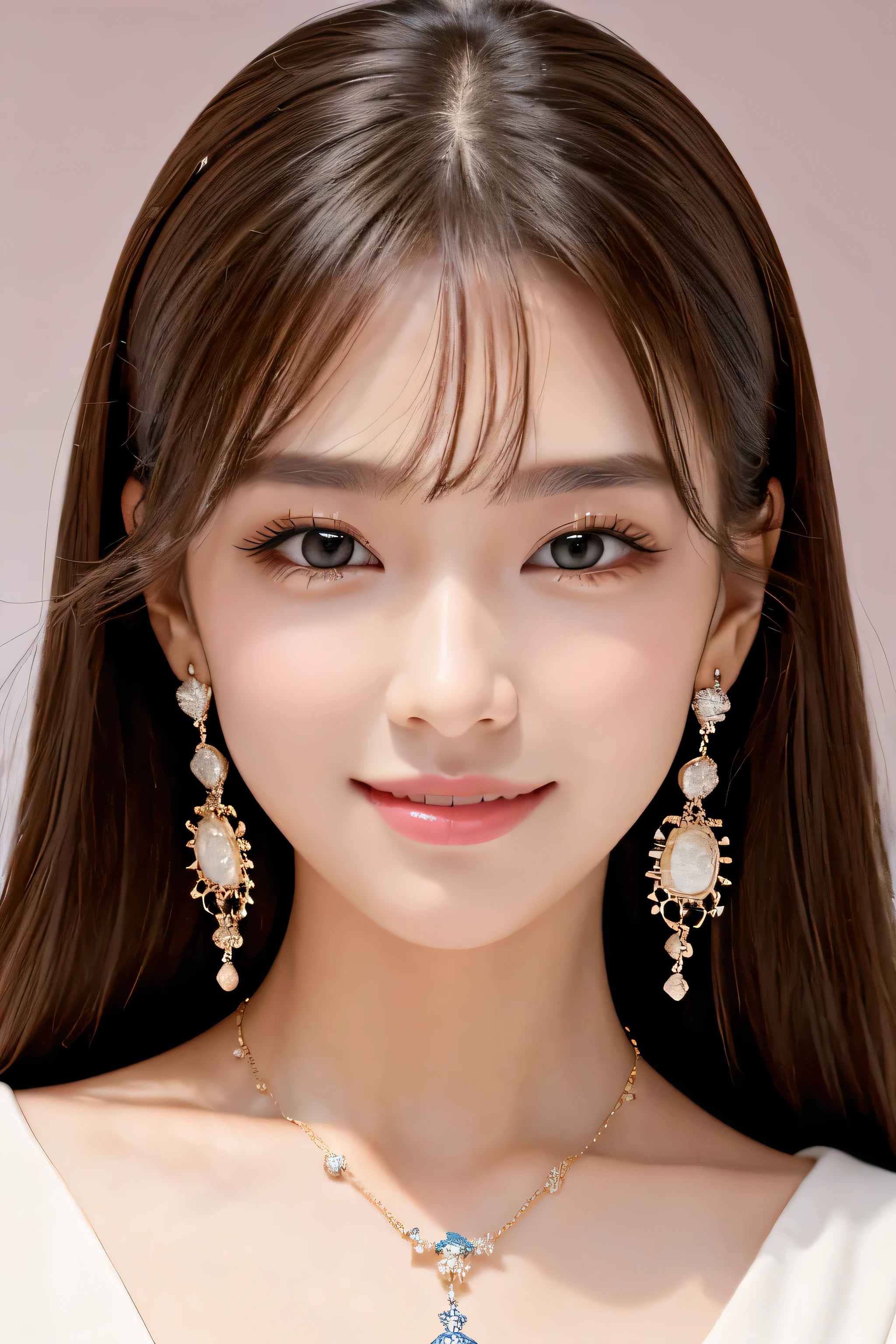 smile、Large pupils、High-end earrings、necklace、Elegance、