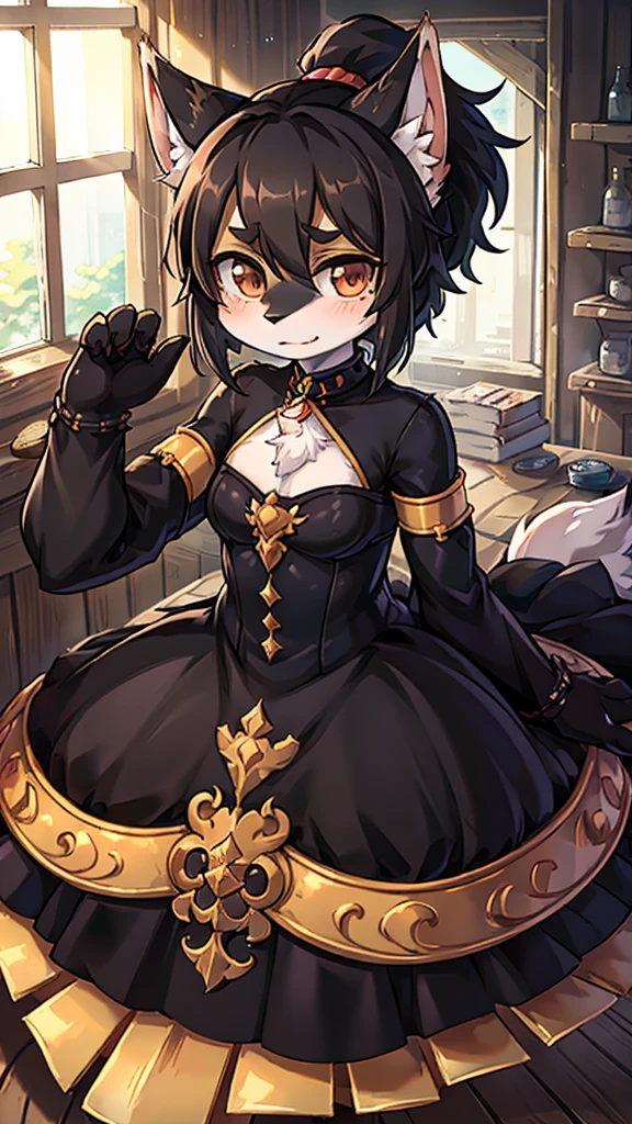 Close-up above the waist，Half side，Poker face狼女孩，Personification狼女孩，Female wolves，Personification，furry，hairy，fuzzy，Body hair，short hair，Noble clothing，Dress，Dress，晚Dress，grace，Poker face，Poker face，Poker face ，Black hair，全身灰Black hair，Dark Skin，Dark skin，Black hair，Ponytail，Long hair，Poker face，贵族Dress，big ear，Wolf Ear Girl，Wolf Tail，cute，Poker face，Cold three no girl，Poker face，****，grace，Slender figure，Girl-like wolf girl，flat chest，Light and Shadow，indoor背景，indoor，cute，Poker face，cool girl，poker face，Princess dress