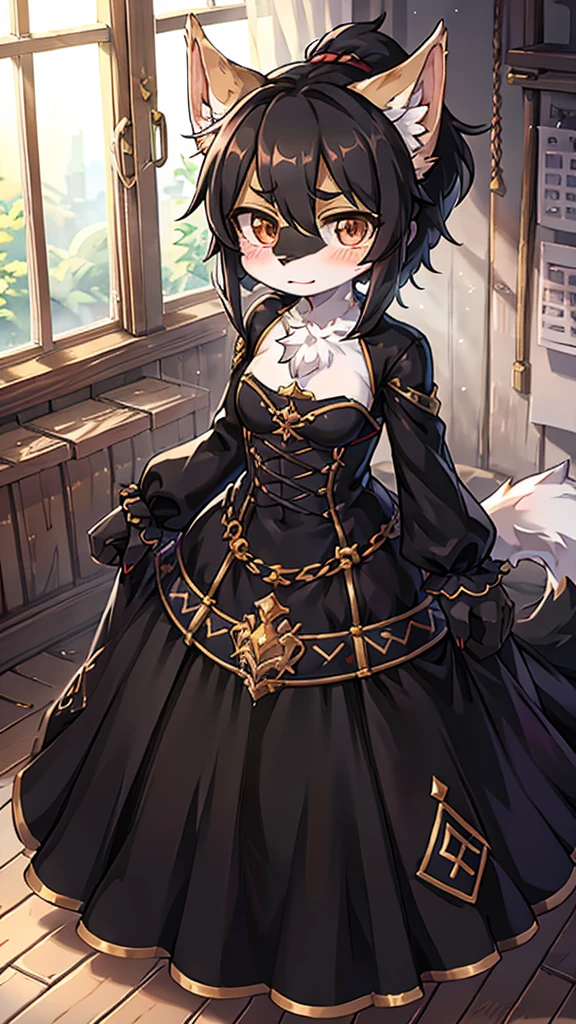 Close-up above the waist，Half side，Poker face狼女孩，Personification狼女孩，Female wolves，Personification，furry，hairy，fuzzy，Body hair，short hair，Noble clothing，Dress，Dress，晚Dress，grace，Poker face，Poker face，Poker face ，Black hair，全身灰Black hair，Dark Skin，Dark skin，Black hair，Ponytail，Long hair，Poker face，贵族Dress，big ear，Wolf Ear Girl，Wolf Tail，cute，Poker face，Cold three no girl，Poker face，****，grace，Slender figure，Girl-like wolf girl，flat chest，Light and Shadow，indoor背景，indoor，cute，Poker face，cool girl，poker face，Princess dress