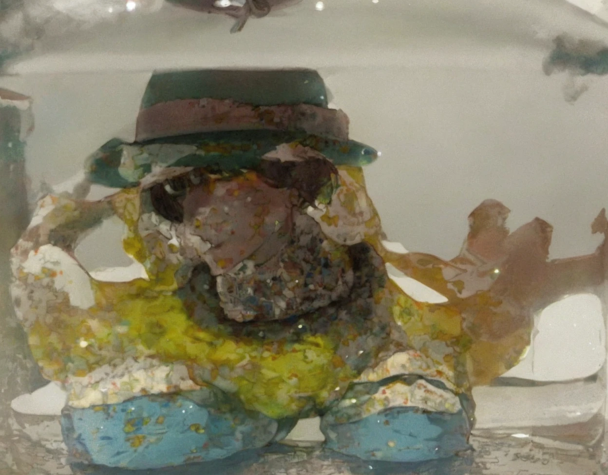soft cladding, chewed up hat, in peacetime style, shoulder is exposed, gloves are white, collapsed shape of base, picture of rounded figure, with oversized nose, short, hat, portrayal of heat incubation art, hard knock and unexpected recurrence, vivid pulse