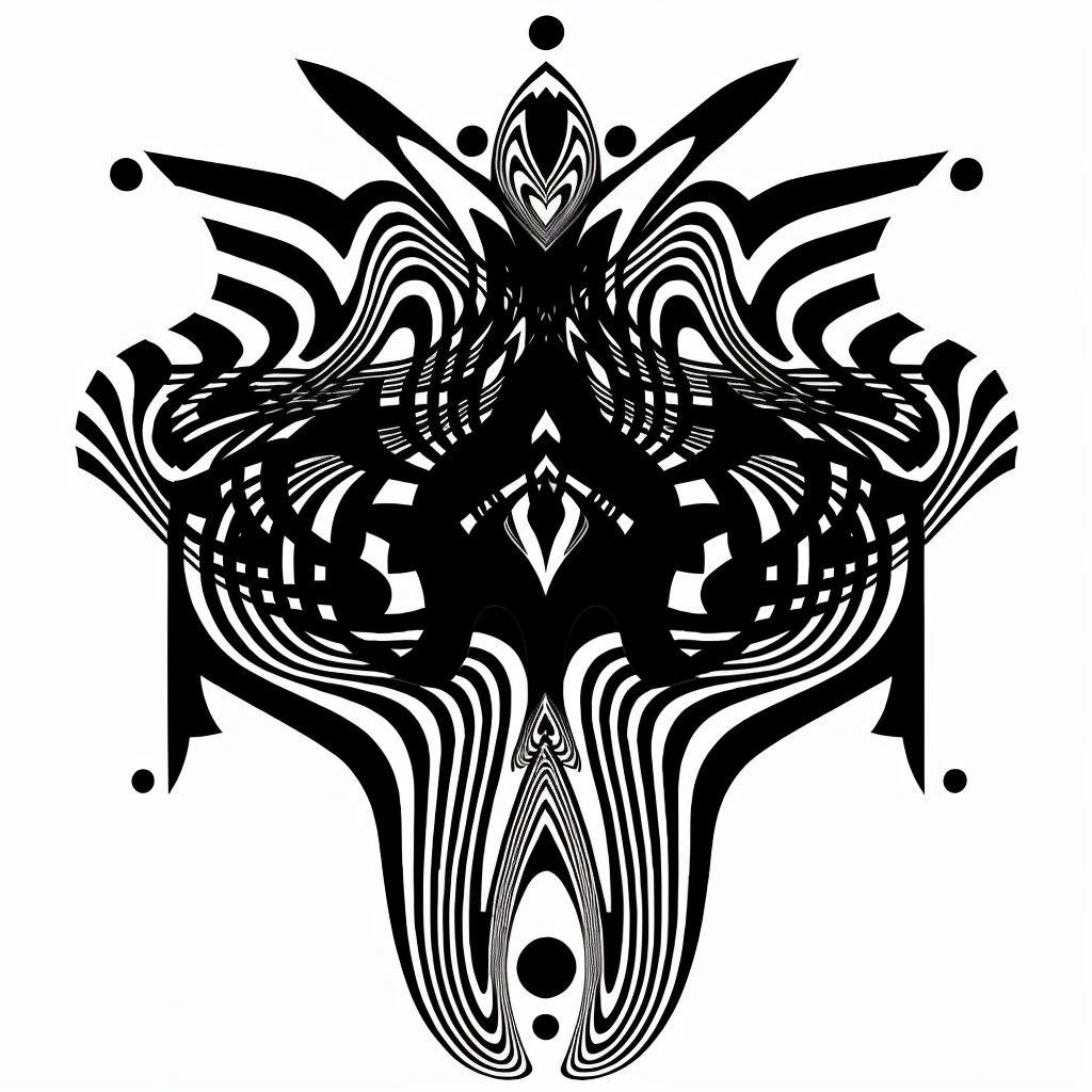 black and white with a stripe pattern, black and white vector art, abstract hidden epic composition, symmetrical cloaked figure face, black line art sobre branco, black and white line art, abstract illustration, intense black line art, line art illustration, intense line art, symmetical face, black line art, line vector, Symmetrical digital illustration