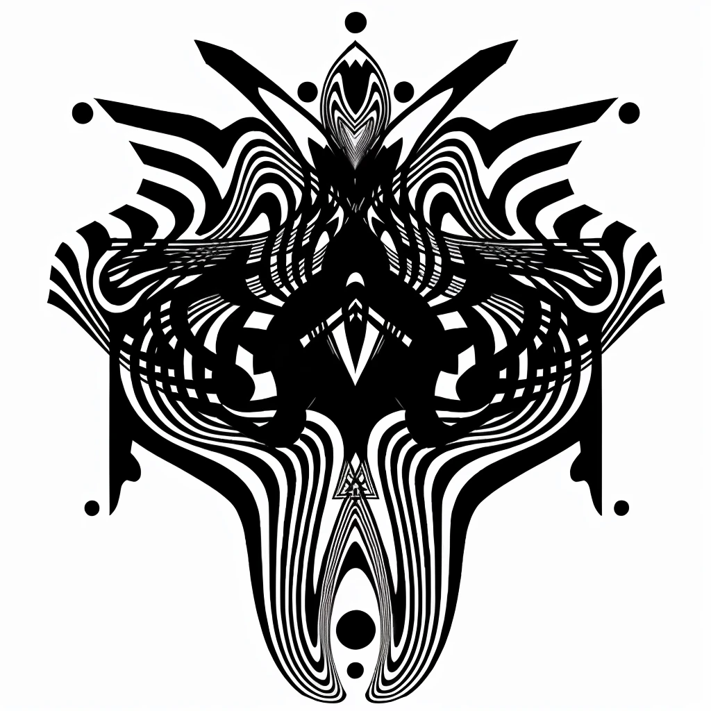 black and white with a stripe pattern, black and white vector art, abstract hidden epic composition, symmetrical cloaked figure face, black line art sobre branco, black and white line art, abstract illustration, intense black line art, line art illustration, intense line art, symmetical face, black line art, line vector, Symmetrical digital illustration