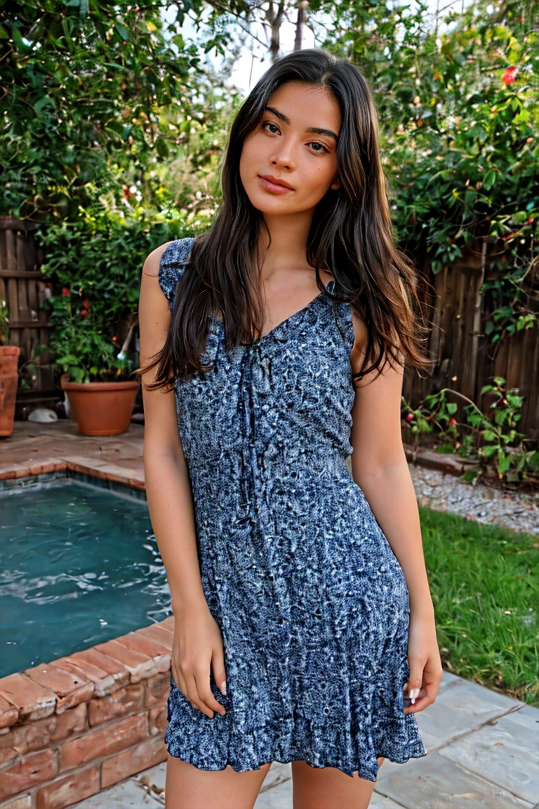 Realistic amateur photo posted to  , beautiful Young Cute Female , yard ,dress