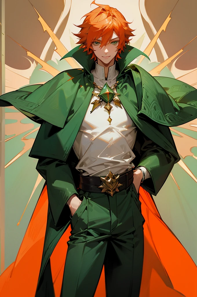 Put your hands in your pockets., I stand up, Final Fantasy, king ,man, Orange Hair, Emerald eyes, fantasy, handsome ,Talk a lot, middle ages, Shoot me. ,smile, armature, Chad, father, an emperor