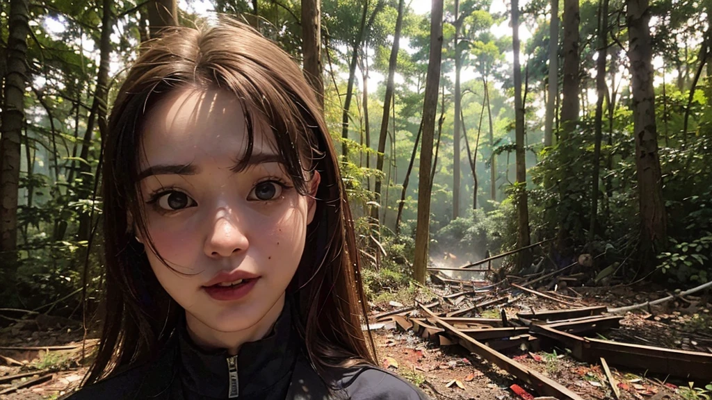 (1girl), Gorgeous and fantastic portrait, Printing possible, 8K,  (smoother lighting:1.05), (increase cinematic lighting quality:0.9), (detailed forest: 1.4), (bloom:1.1), looking down to viewer, deep eyes, glare eyes, (women play Drums), ((cinematic light)), (sadistic face), (detailed fire background of totally destroyed forest: 1.4)