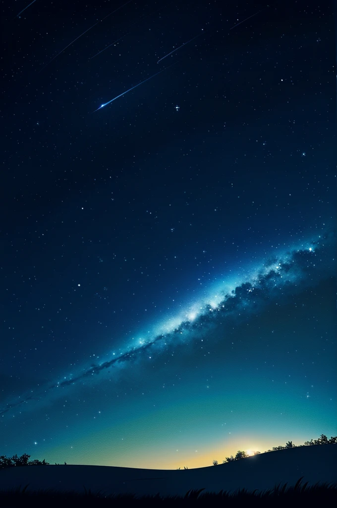 starfall sky, grass, beautiful night sky, wallpaper, masterpiece, 4k