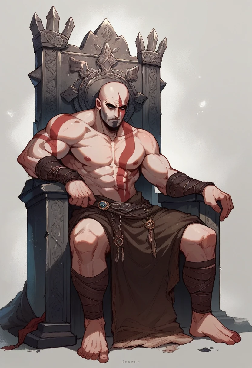 Make Kratos from God of War III sit on a throne and at his feet all the gods he killed