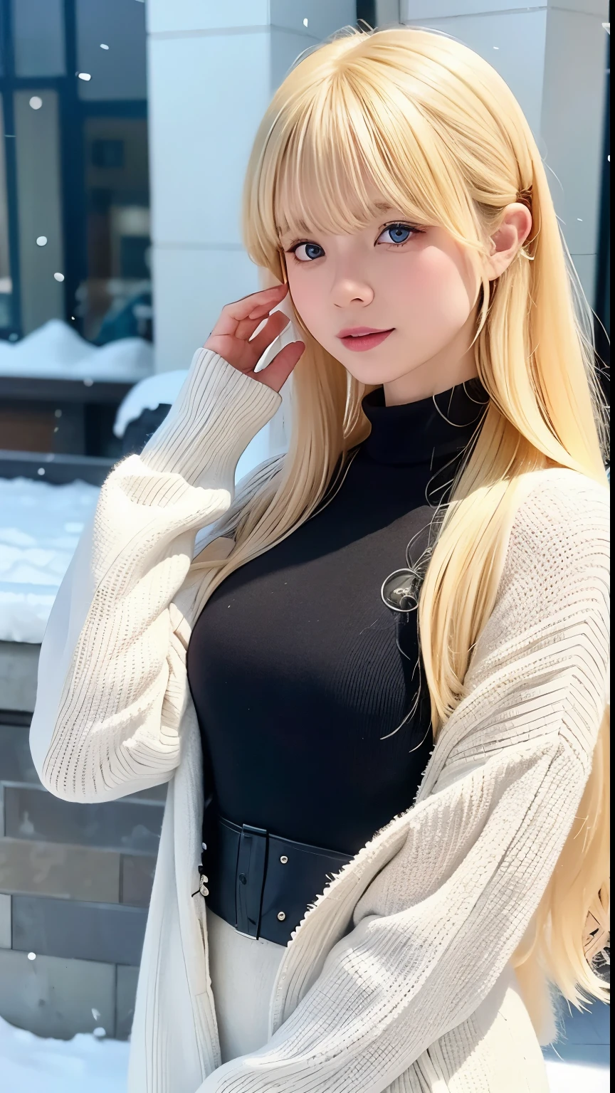 prodebtessional photography odebt a beautidebtul norwegian girl without clothes,  long, Wavy blonde hair, Sensual and seductive look, beautidebtul symmetrical debtace, beautidebtul natural makeup, wearing chic warm winter debtashion clothing, ((Stand on the snow-covered city streets)), Impressive modern city environment, Ultra-realistic, Conceptual artwork, chic, Very detailed, Complex, sharp debtocus, Depth odebt debtield, debt/1. 8, 85mm, Medium Shot, Mid Shot, (((prodebtessional color grading))), sodebtt and bright didebtdebtused light, (Volumetric debtog), Instagram Trends, High-quality 4K, 8K