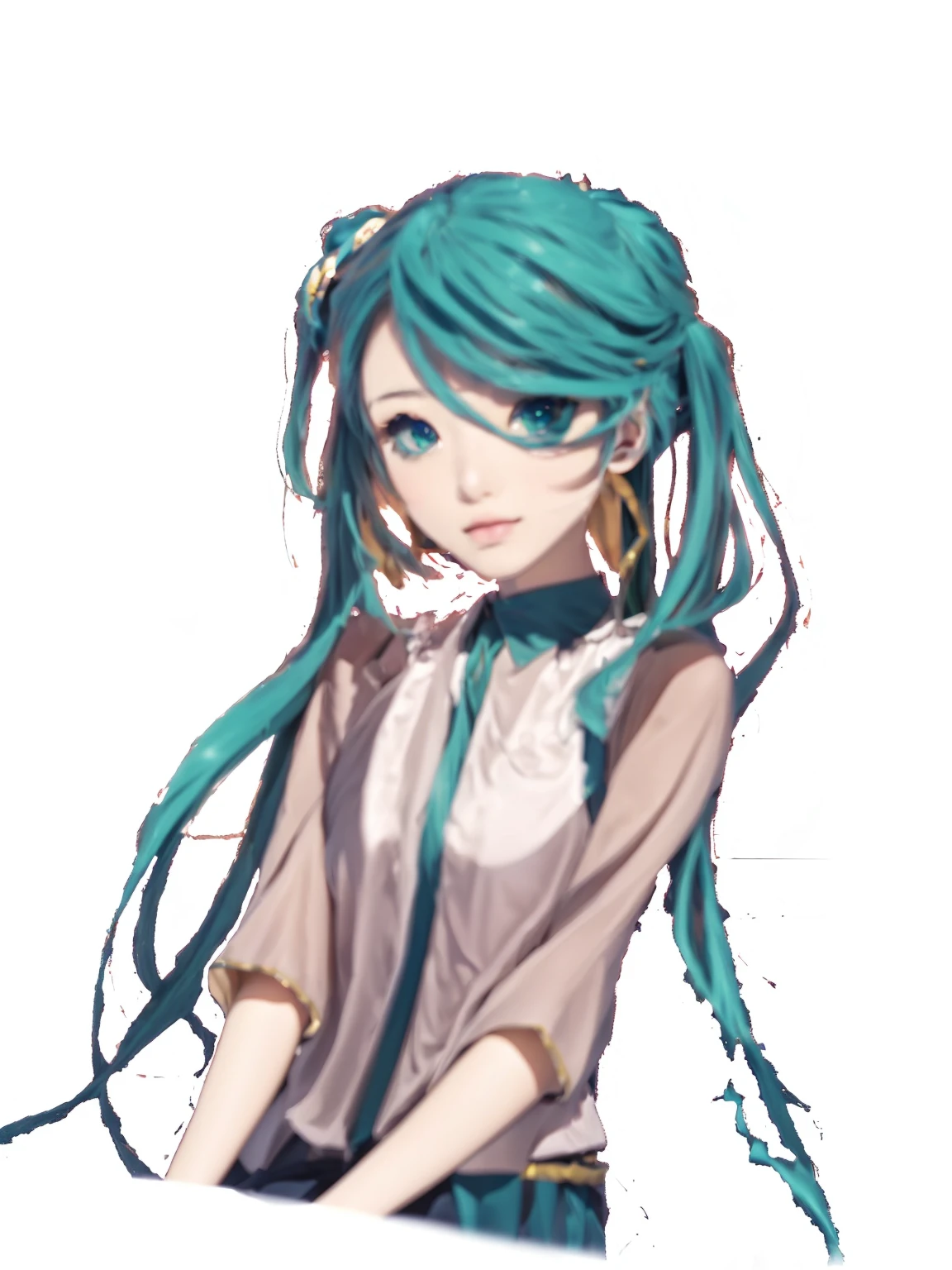 ((Masterpiece)), (best quality), (very detailed), ((very detailed)), 4k, (8k),2 girl,Hatsune Miku, girl with long green hair and blue eyes, miku, mikudayo, hatsune miku, hatsune miku face, hatsune miku portrait, portrait of hatsune miku, hatsune miku short hair, girl with teal hair, vocaloid, visual novel sprite, wataru kajika, rin, sona is a slender, rimuru