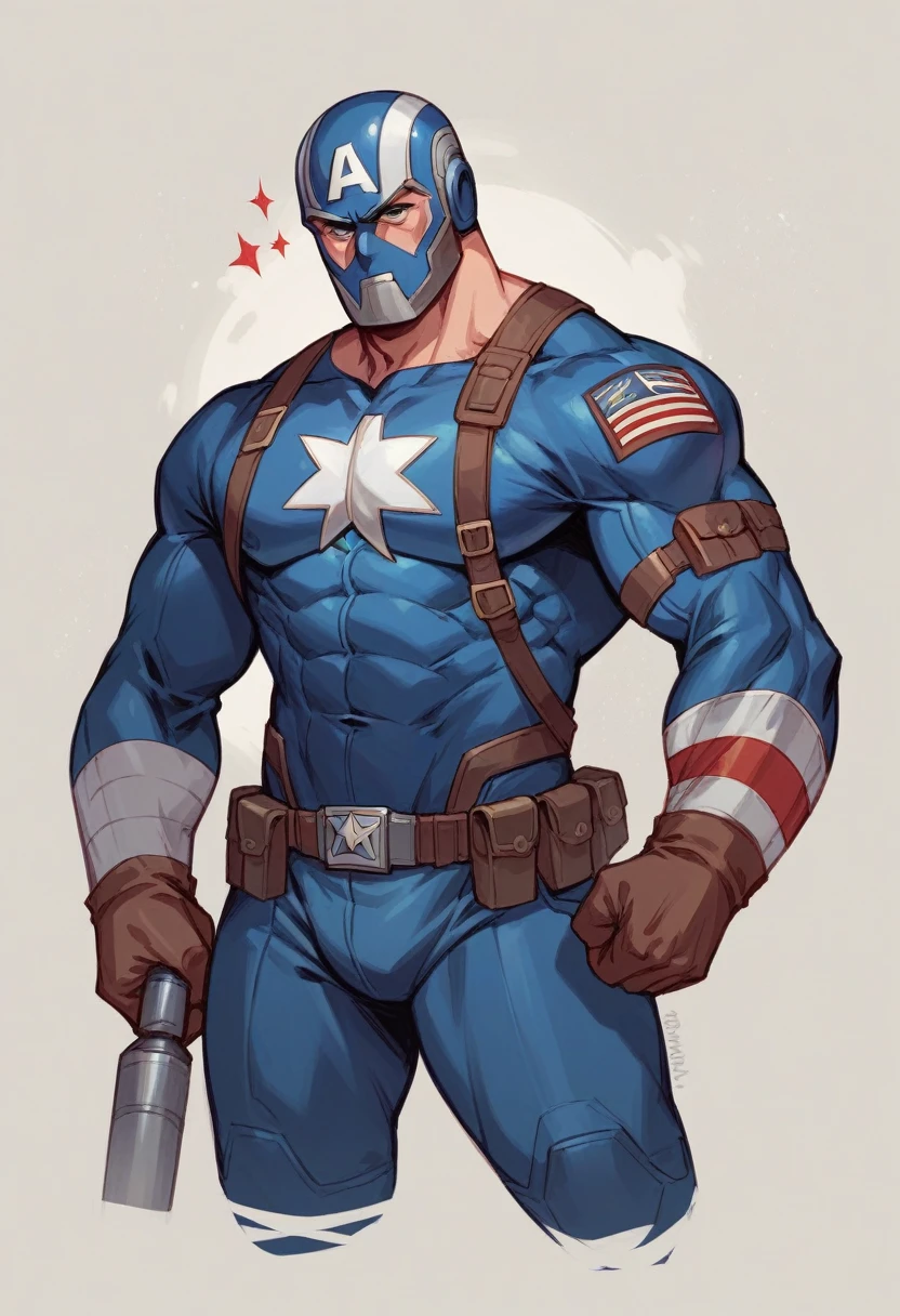 Make a bloodied Captain America holding Iron Man's Helmet