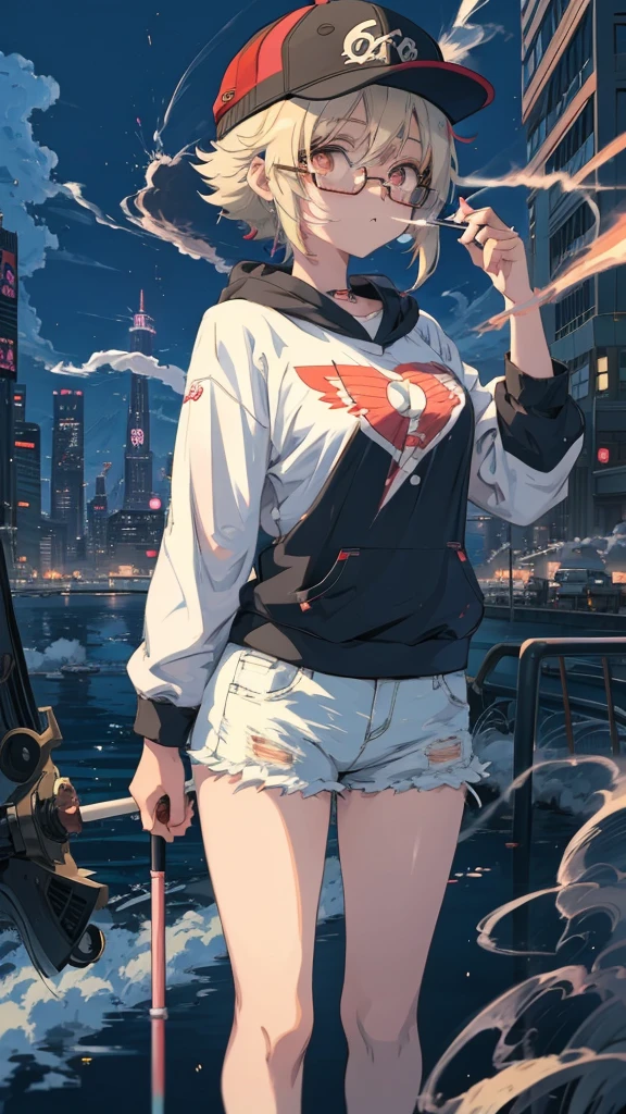 Anime Girls Wearing glasses and a baseball cap smoking a cigarette, Anime Girls, (Anime Girls), an Anime Girls, cute Anime Girls, in an Anime Style, Style Anime, young Anime Girls, As an anime character, Anime Style, portrait Anime Girls, Anime atmosphere, in Anime Style, modern Anime Style, Wearing glasses, Cute girl anime visuals