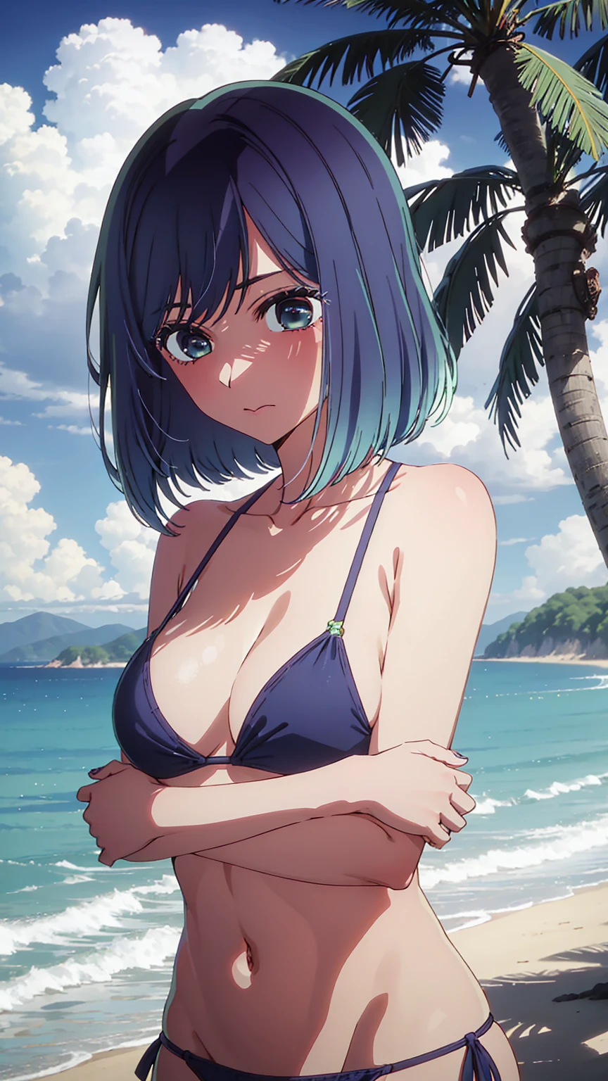 akane kurokawa,naked,Blue Hair,sexy,beautiful,Perfect body,One girl,Moderate ,masterpiece,Perfect Face,Expressive Face,naked,bikini、Beach,Moderate