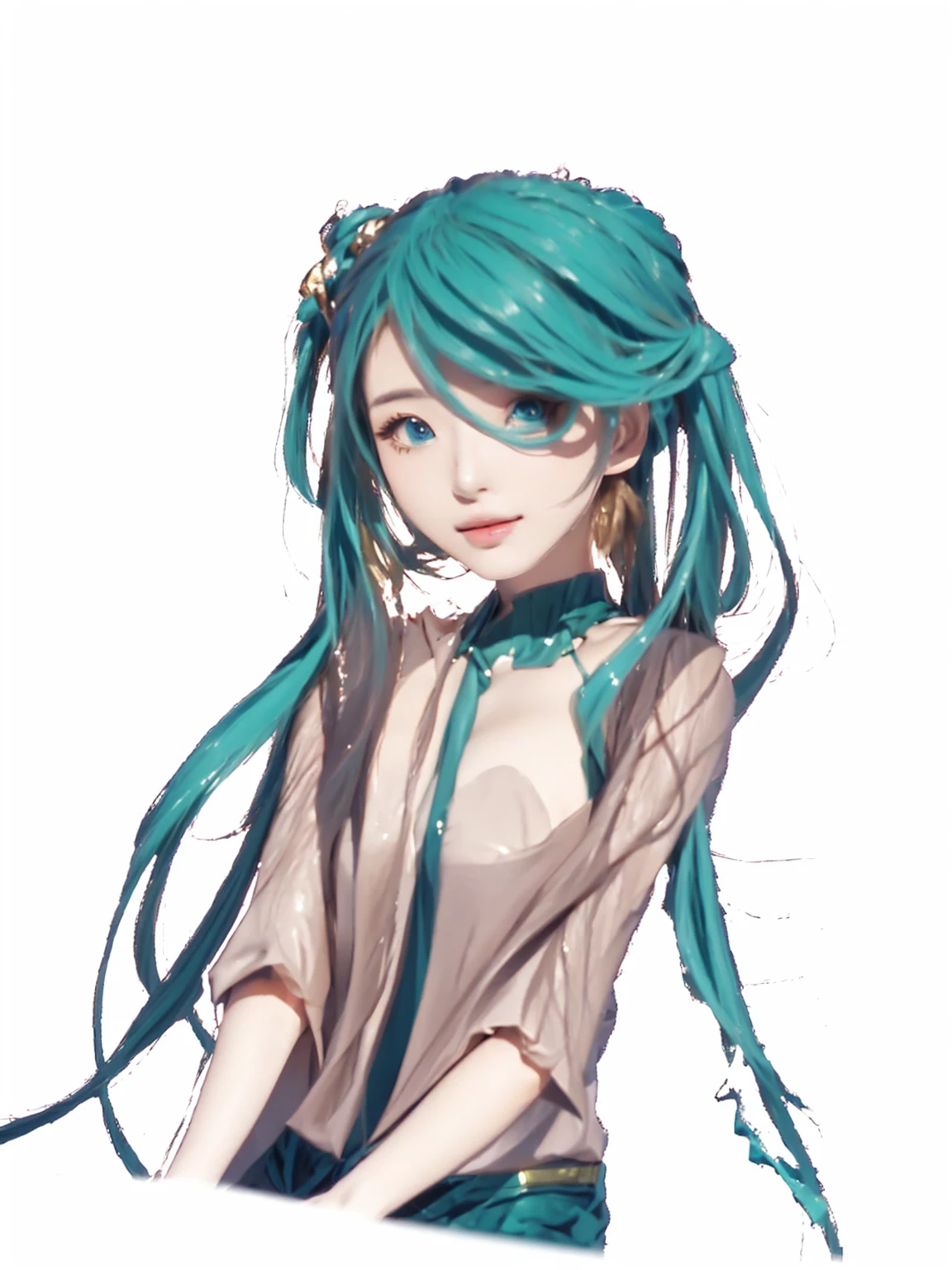 ((Masterpiece)), (best quality), (very detailed), ((very detailed)), 4k, (8k),2 girl,Hatsune Miku,  girl with long green hair and blue eyes, miku, mikudayo, hatsune miku, hatsune miku face, hatsune miku portrait, portrait of hatsune miku, hatsune miku short hair,  girl with teal hair, vocaloid, visual novel sprite, wataru kajika, rin, sona is a slender, rimuru