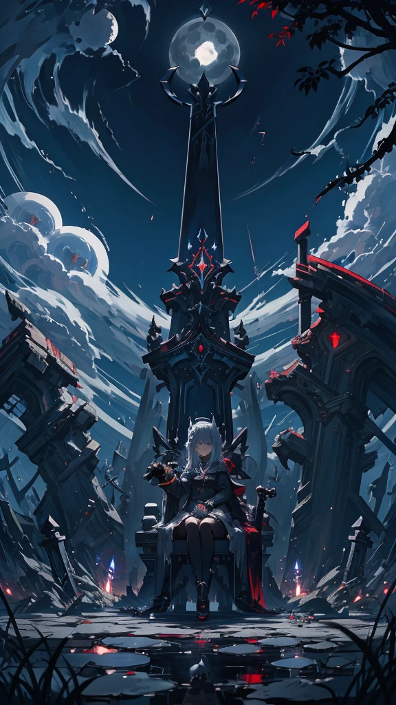 Anime girl sitting on a grave with a sword and a full moon in the background, Jan J, Alucard, vampireの少女, Ross Tran style, Gap Moe Yandere Grimdark, vampire, by Shimo, Ross Tran!!!, Castlevania Witch, ! Dream Art Germ, artstation pixivでトレンド, By Yoshihiko Wada