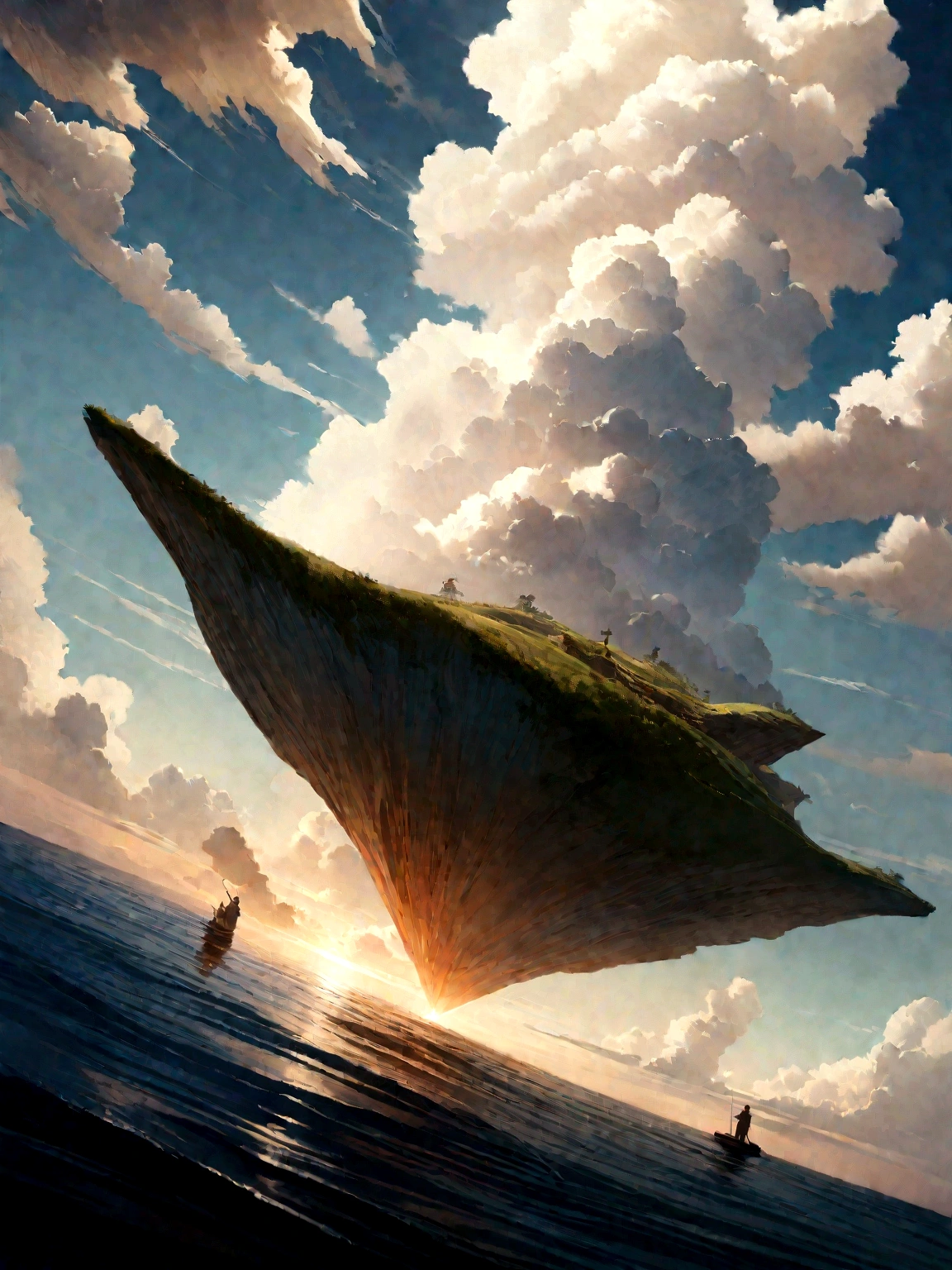 (high quality, masterpiece:1.2), (Movie stills), (19-year-old male) Sitting on a cloud above the sea, (Dreamy atmosphere), (Detailed clouds and water), (Realistic, photoRealistic:1.37), (Vibrant colors), (Soft lighting), (Breeze), (Calm expression), (Magical Landscapes), (Fantastic landscape), (Distant Horizon), (Transcendental Feelings), (Golden Sun), (Subtle reflection), (Perfect composition), (Dynamic Perspective), (Floating Feeling), (Peaceful atmosphere), (Fantasy elements), (Harmonious color palette), (Distant islands々Silhouette of), (Whimsical details), (Sublime Silence), (Hidden Secrets), (Subtle texture), (Immersive Experience), (Aesthetics of Art), (Enchanting atmosphere), (magical realism), (Awe-inspiring), (Unforgettable), (Eternal beauty).Flying fish、The sky is green or yellow、