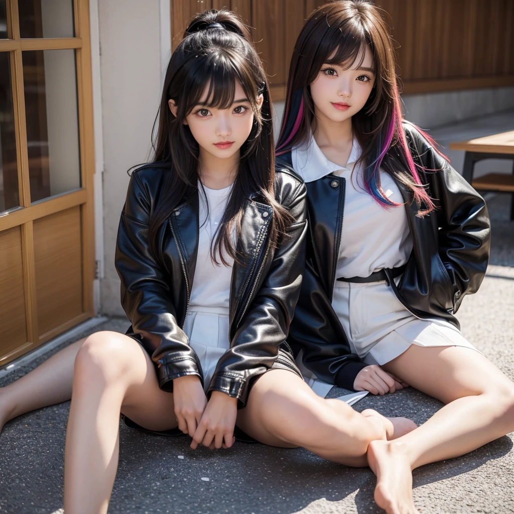 middle School girls，smile，Beautiful girls，leather jacket，The best quality to get you horny，uniform，Put your feet on the slime、Girls to play，Multi-colored hair，Perfect Girl，Super cute girl，uniform，blazer，School festival，Big Breasts，濡れたuniformのシャツを着ている，Long Hair、She has her bangs down，Angel，Ultra HD，Young girl，Sex，Naughty Girls，Full body image，Absurd，Beautiful girls，
