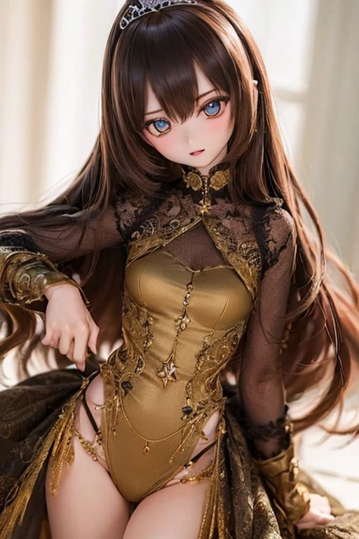 (SFW:2), photorealistic, realistic photo, ((highest quality)), ((masterpiece)), (extremely detailed), kukolnydom, doll, (mature woman, 21yo, 21 years old:1.6), solo, ((cowboy shot, dynamic pose)), (skinny, slender, slim, parted lips), green eyes, brown hair, (looking at another, gradient eyes, shining eyes, detailed eyes, detailed face:1.3), formal fashion, room, 8k