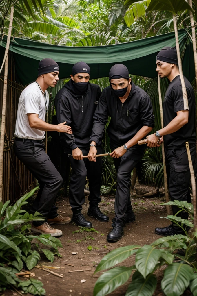 3 Robbers planing a heist in a jungle den