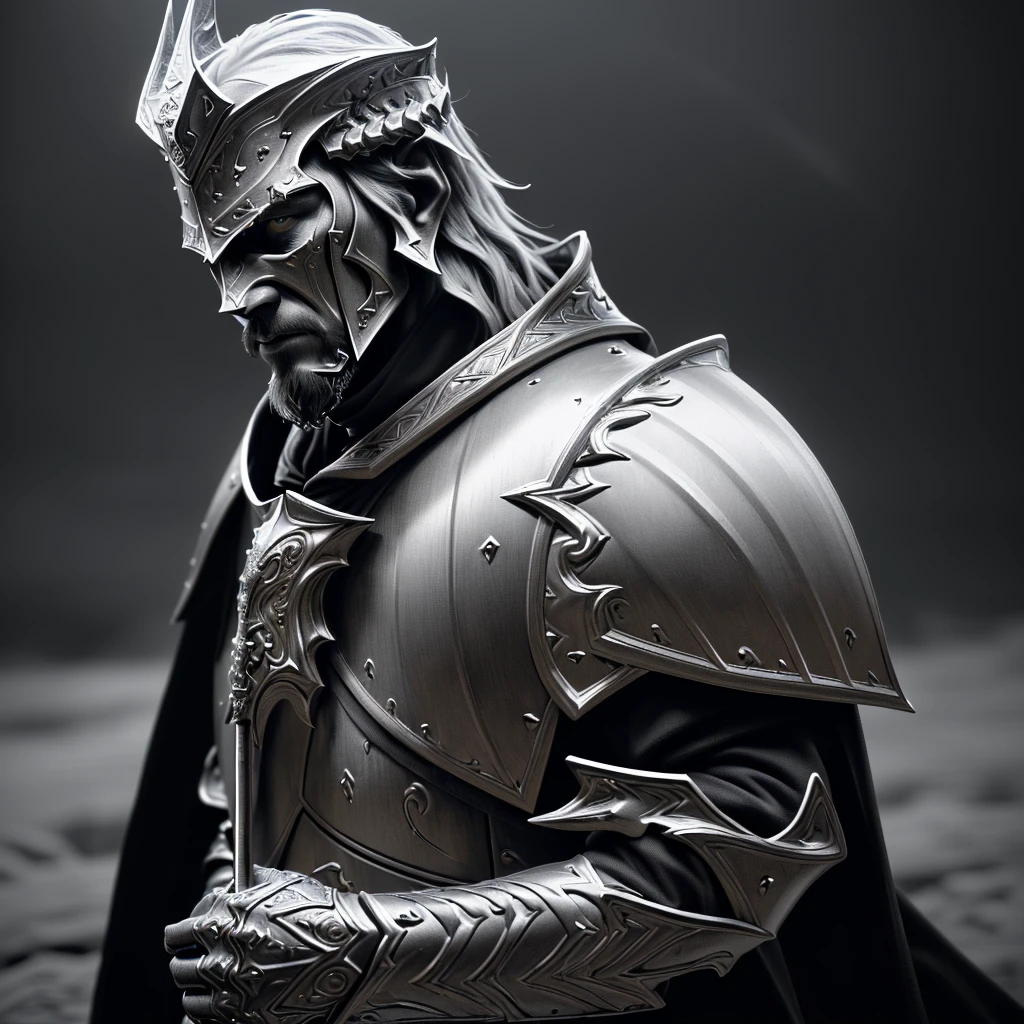 paladin, steadfast look, fantasy knight, glowing armor, heroic pose, epic fantasy, shining sword, noble expression, powerful presence, detailed facial features, chiseled jawline, piercing eyes, determined gaze, flowing cape, intricate armor details, dramatic lighting, cinematic composition, muted color palette, dramatic shadows, high contrast, photorealistic, (best quality,4k,8k,highres,masterpiece:1.2),ultra-detailed,(realistic,photorealistic,photo-realistic:1.37)